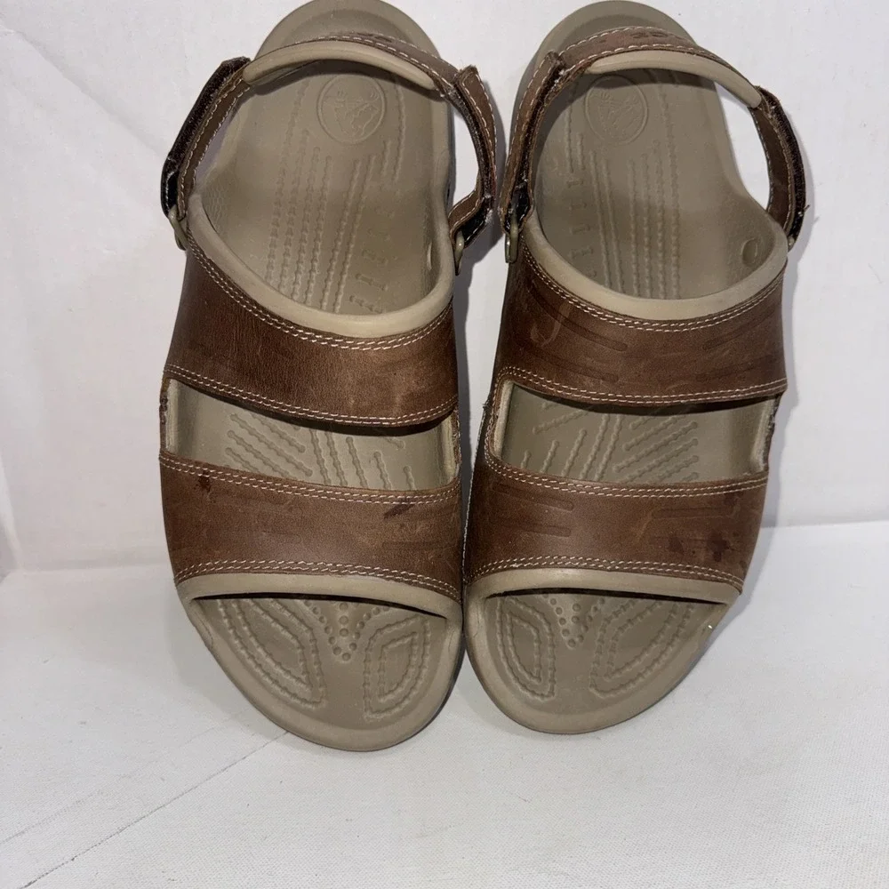 Crocs Yukon Brown Leather Two-Strap Outdoor Gorpcore Fisherman Sandals Size 13